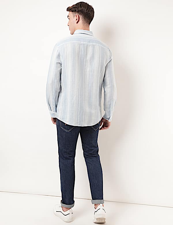 Linen Mix Striped Spread Collar Shirt
