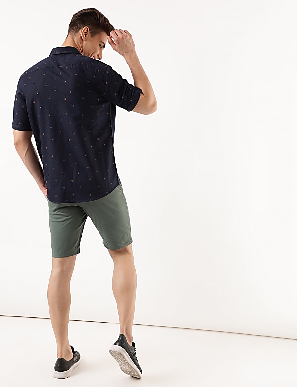 Linen Mix Printed Spread Collar Shirt