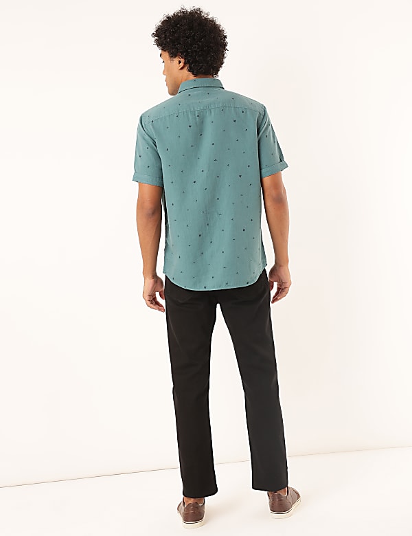 Linen Mix Printed Spread Collar Shirt