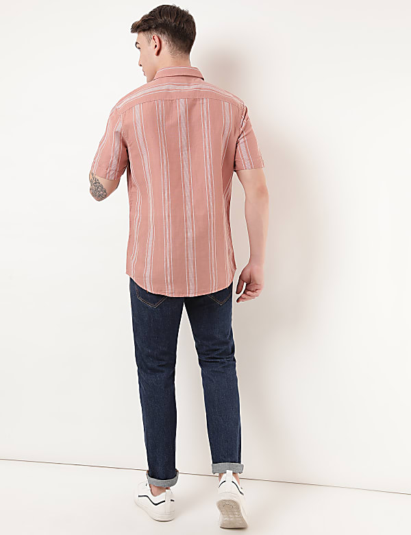 Linen Mix Striped Spread Collar Shirt