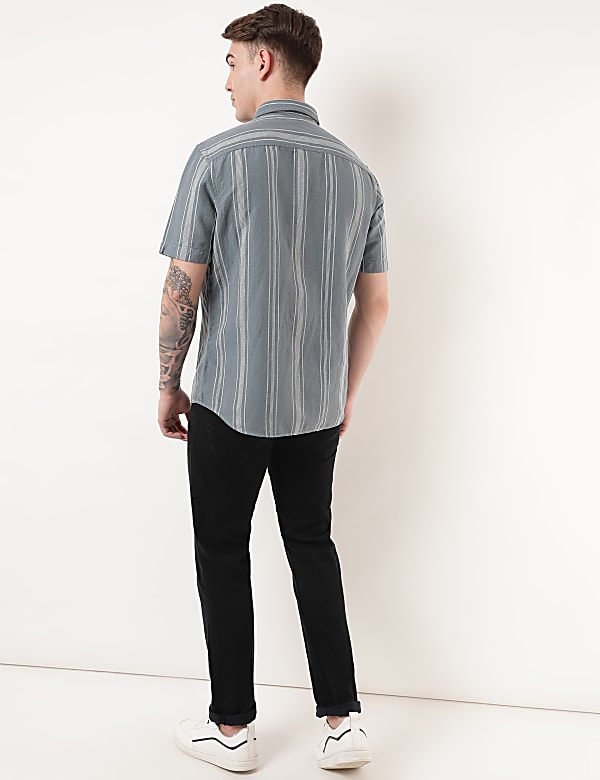Linen Mix Striped Spread Collar Shirt