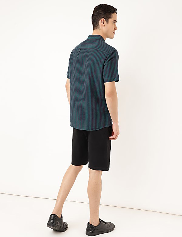 Linen Mix Striped Spread Collar Shirt