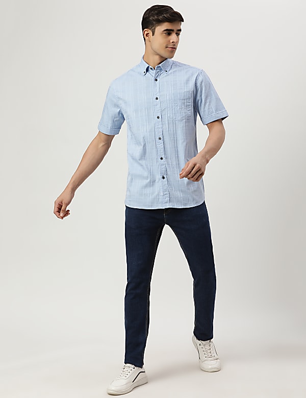 Pure Cotton Self Design Collar Shirt