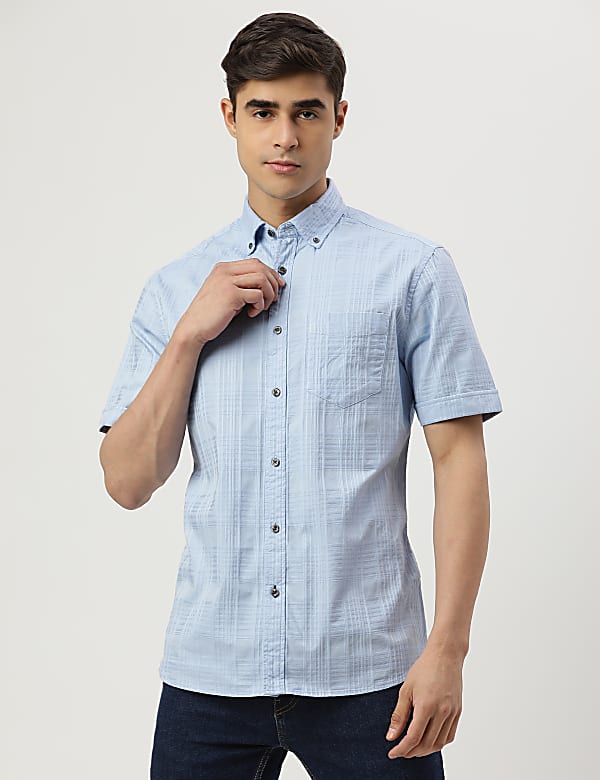 Pure Cotton Self Design Collar Shirt