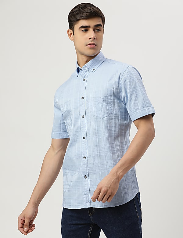 Pure Cotton Self Design Collar Shirt