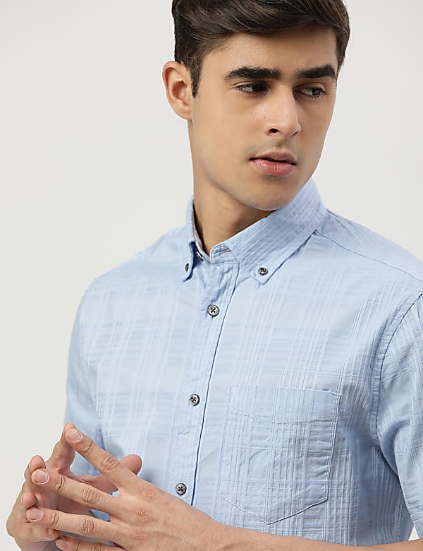 Pure Cotton Self Design Collar Shirt