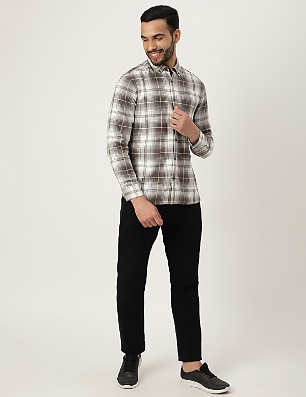 Pure Cotton Checked Buttonown Collar Shirt