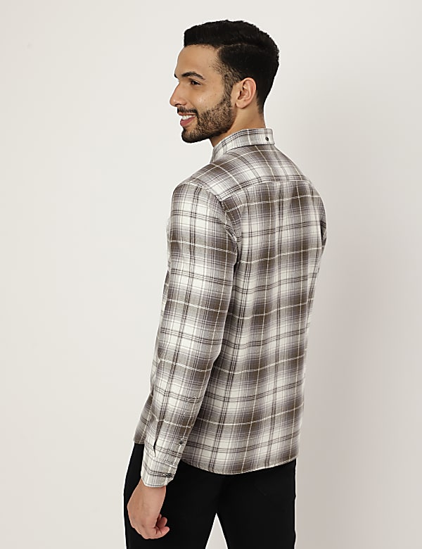Pure Cotton Checked Buttonown Collar Shirt
