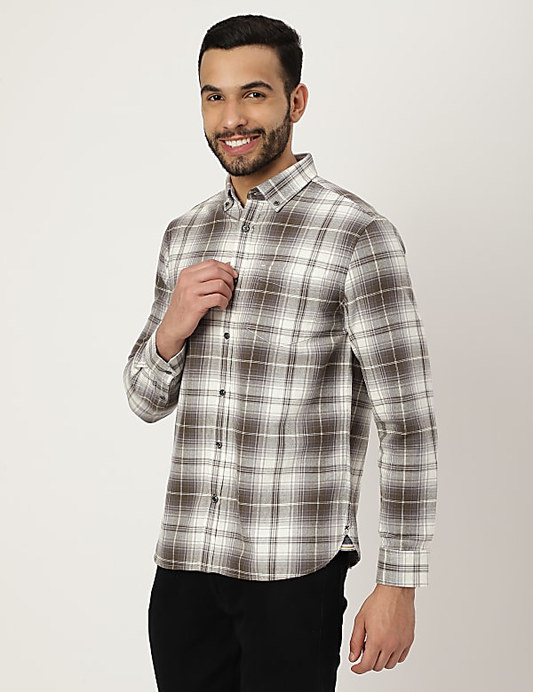 Pure Cotton Checked Buttonown Collar Shirt