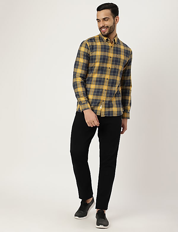 Pure Cotton Checked Buttonown Collar Shirt