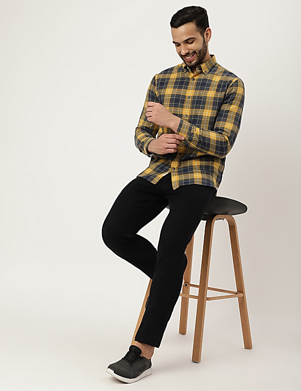 Pure Cotton Checked Buttonown Collar Shirt