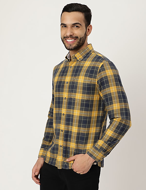 Pure Cotton Checked Buttonown Collar Shirt