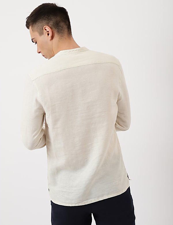 Linen Mix Plain Mandarin Collar Shirt