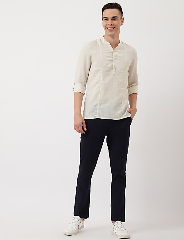 Linen Mix Plain Mandarin Collar Shirt