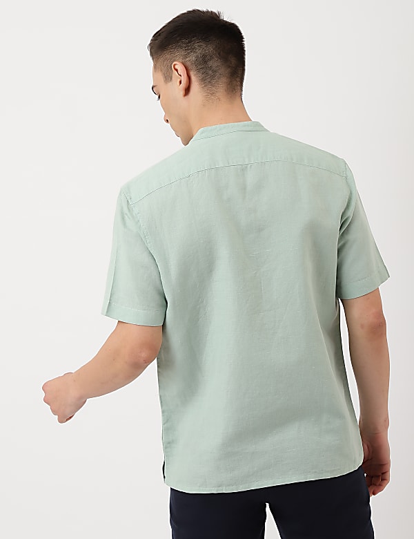 Linen Mix Plain Mandarin Collar Shirt