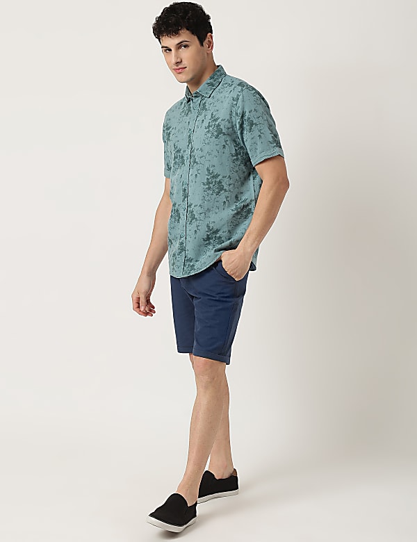 Linen Mix Floral Spread Collar Casual Shirt