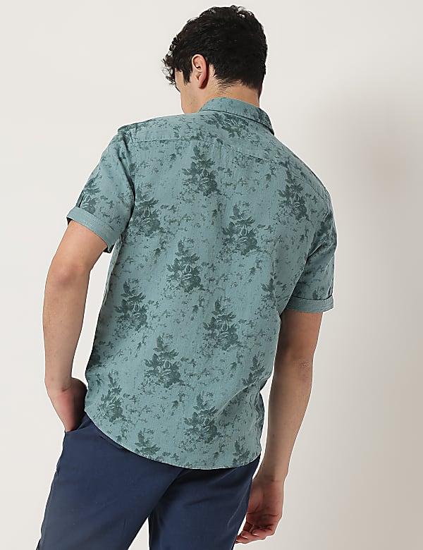 Linen Mix Floral Spread Collar Casual Shirt