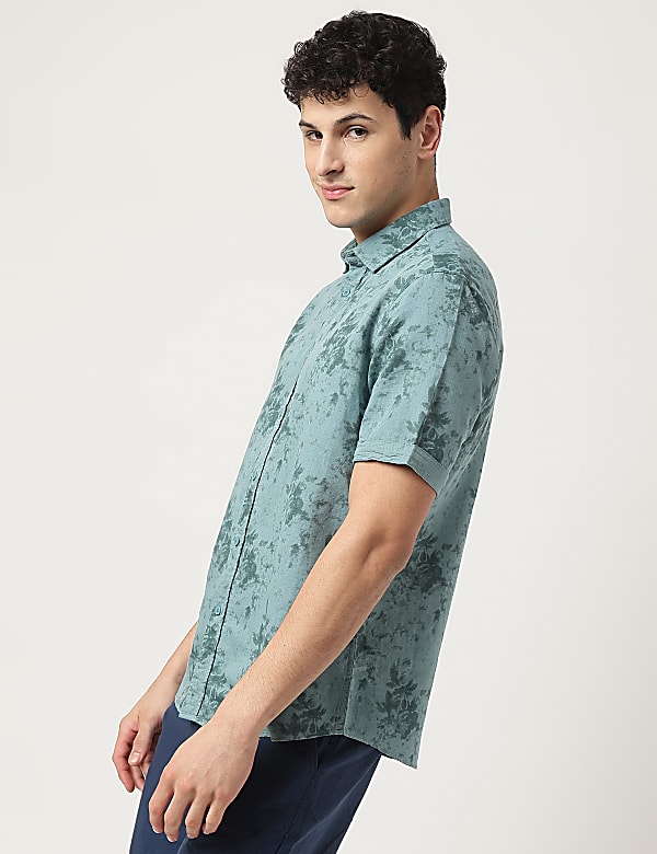 Linen Mix Floral Spread Collar Casual Shirt