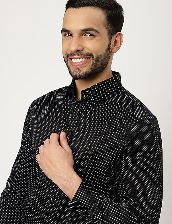 Cotton Mix Polka Dot Collared Shirt