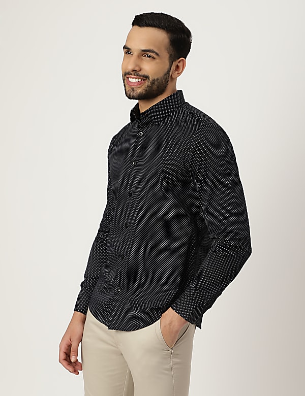 Cotton Mix Polka Dot Collared Shirt