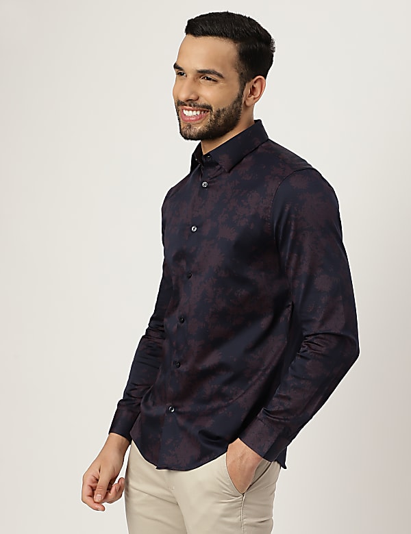 Cotton Mix Printed Collared Shirt
