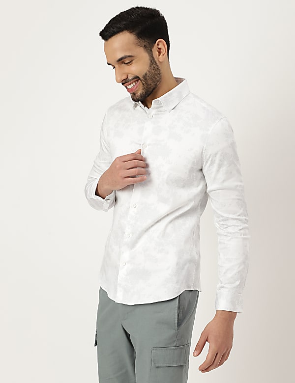 Cotton Mix Printed Collared Shirt