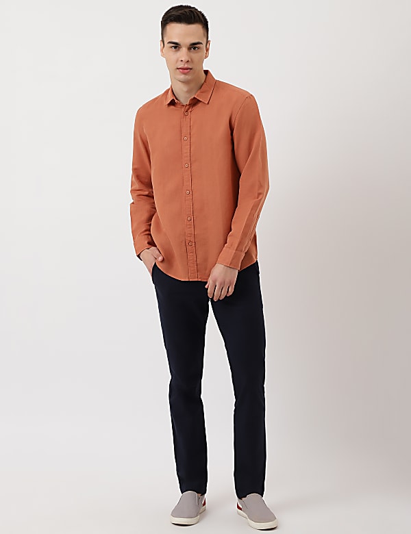 Linen Mix Plain Spread Collar Shirt