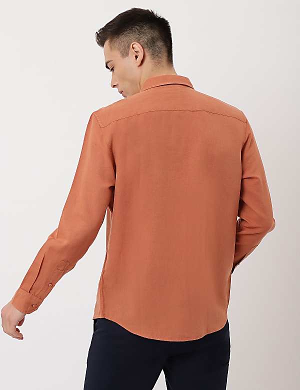 Linen Mix Plain Spread Collar Shirt