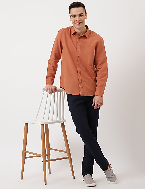 Linen Mix Plain Spread Collar Shirt