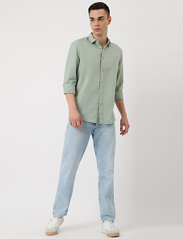 Linen Mix Plain Spread Collar Shirt