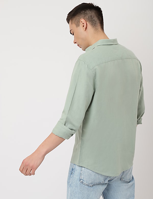 Linen Mix Plain Spread Collar Shirt
