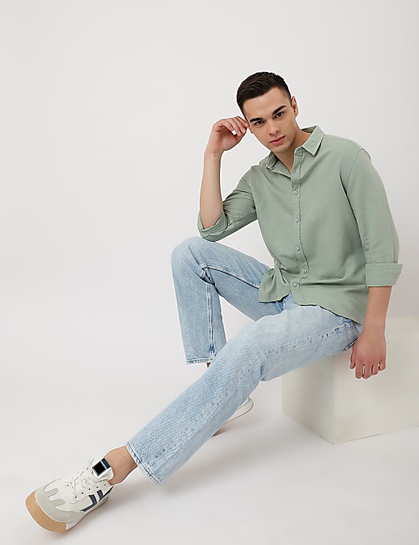 Linen Mix Plain Spread Collar Shirt