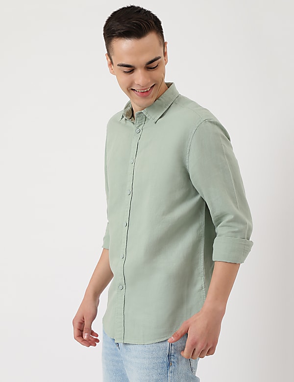 Linen Mix Plain Spread Collar Shirt