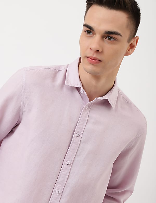 Linen Mix Plain Spread Collar Shirt