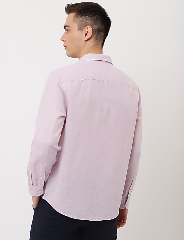 Linen Mix Plain Spread Collar Shirt
