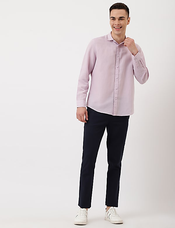 Linen Mix Plain Spread Collar Shirt