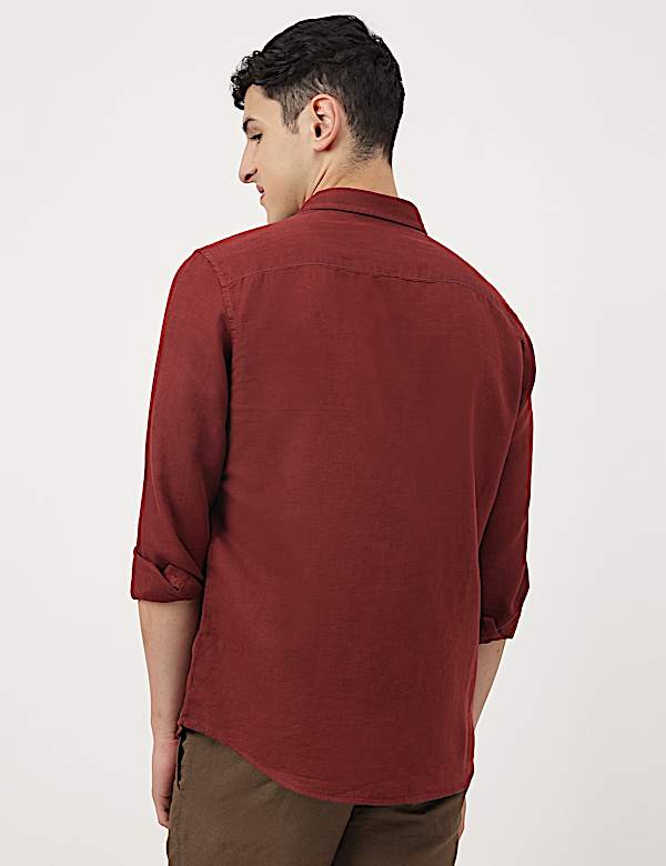 Linen Mix Plain Spread Collar Shirt