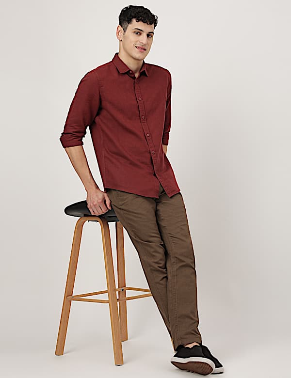 Linen Mix Plain Spread Collar Shirt