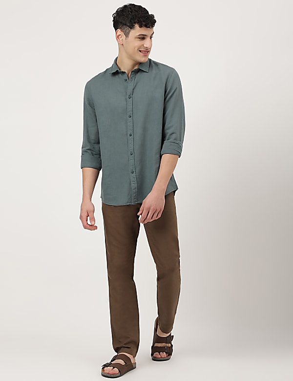 Linen Mix Plain Spread Collar Shirt