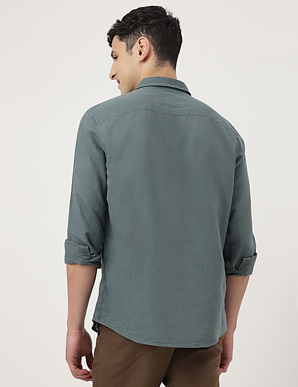 Linen Mix Plain Spread Collar Shirt