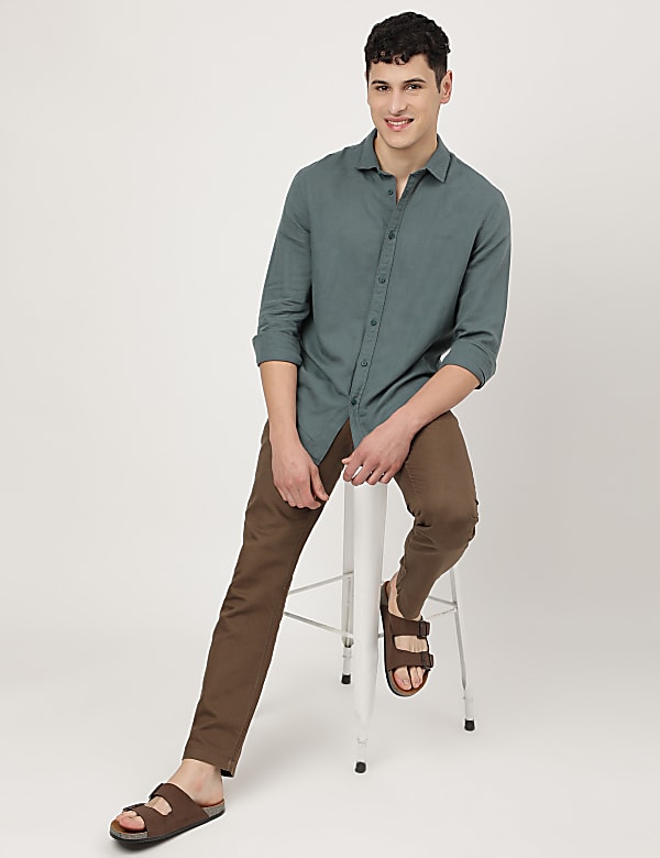 Linen Mix Plain Spread Collar Shirt