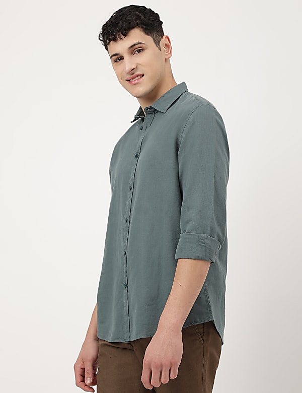 Linen Mix Plain Spread Collar Shirt