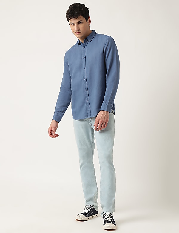 Linen Mix Plain Spread Collar Shirt