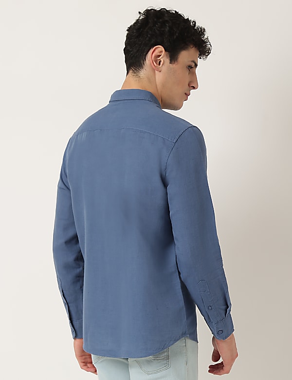Linen Mix Plain Spread Collar Shirt