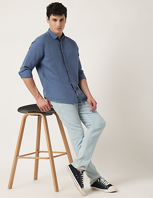 Linen Mix Plain Spread Collar Shirt