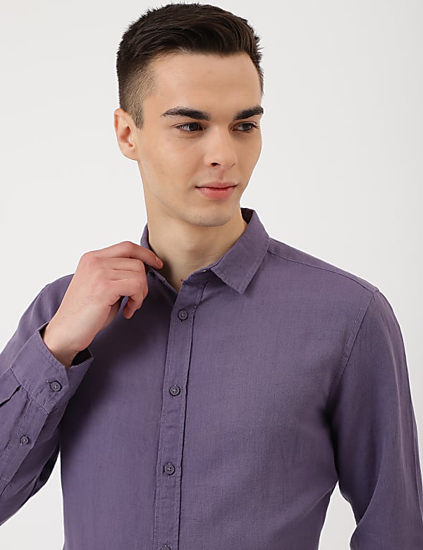 Linen Mix Plain Spread Collar Shirt