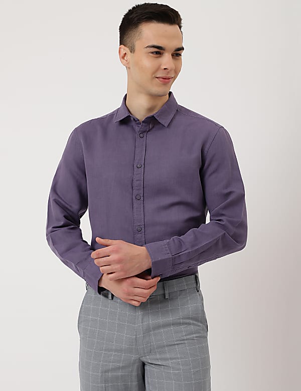Linen Mix Plain Spread Collar Shirt