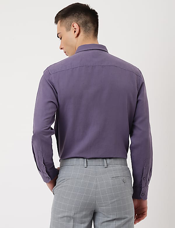 Linen Mix Plain Spread Collar Shirt