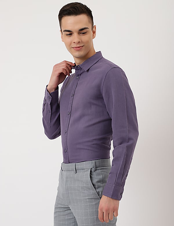 Linen Mix Plain Spread Collar Shirt