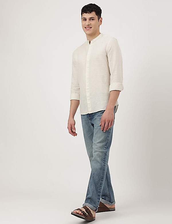 Linen Mix Plain Mandarin Collar Shirt